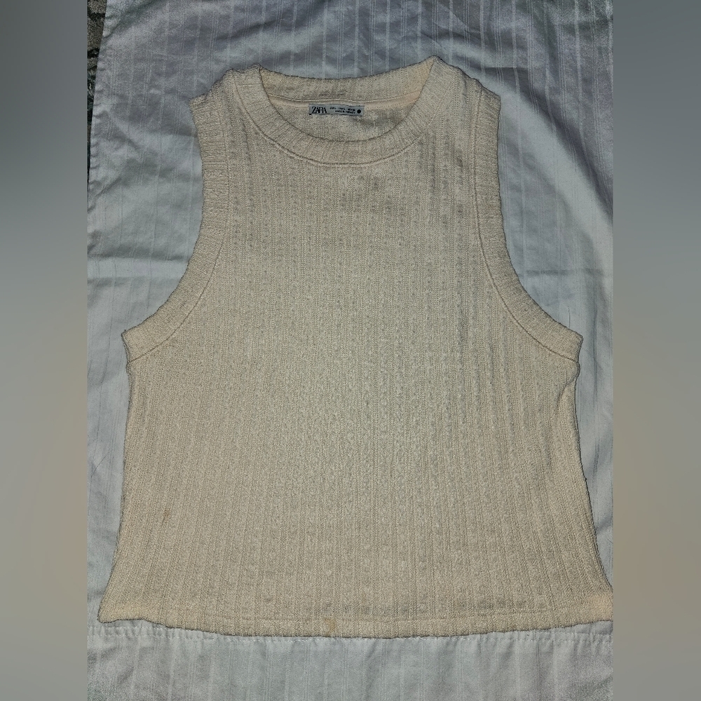 Zara Sleeveless Knit Top Ceam SZ L "K"
